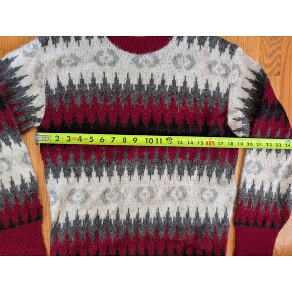 Vintage Orlon Campus Sweater Adult Medium Red Grey Crewneck Fair Isle 60s 70s - Picture 7 of 8
